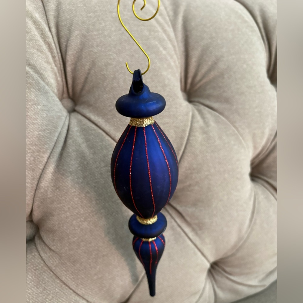 Elegant Blue, Red, Gold Finial Holiday Ornament - Picture 2 of 2